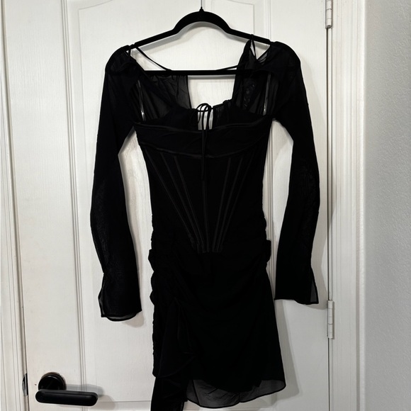 House of CB Gianna Mulberry Silk Corset Mesh Cut Out Mini Goth Party Dress XS - Picture 3 of 6